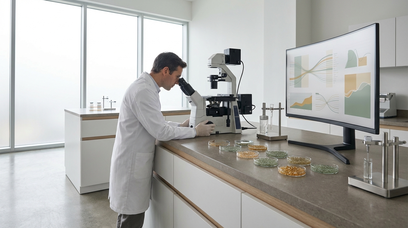 Quality control laboratory at Okchundang facility with precision testing instruments